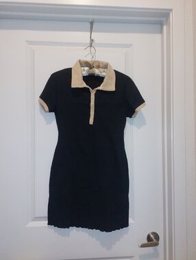 Black & Beige Polo Collar Short Sleeve Dress